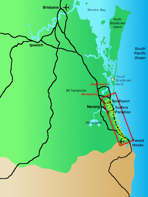 australia gold coast map. Brisbane to Gold Coast Map