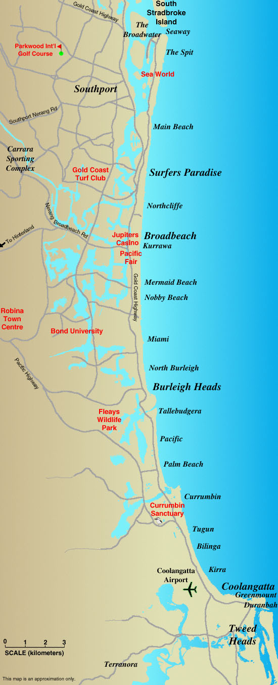 wet and wild gold coast map. to explore.map of the Gold
